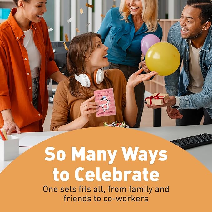 Sweetzer & Orange Funny Birthday Cards Bulk Set – 24 Punny Cards (12 Designs, 2 Each) with 24 Colorful Envelopes & Storage Box – Funny Messages – Cute Birthday Cards for Kids, Adults, Friends & Family