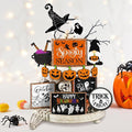 14 Pcs Halloween Tiered Tray Decor Set Cute Halloween Wooden Signs Rustic Pumpkin Farmhouse Gnomes Boo Wizard Trick or Treat Blocks Table Sign for Party Favors