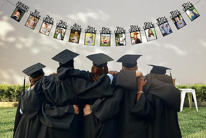 PartyHooman Graduation Photo Banner K-12, Kindergarten to 12th Grade for Middle/Junior, High/Senior Graduation Decorations 2026 | Class of 2026 Party Decorations |Pictures Party Supplies (Pre-strung)