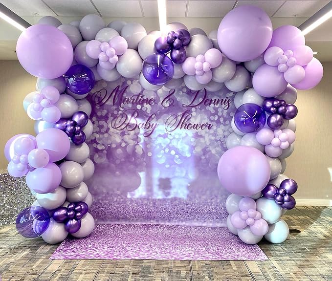150Pcs Purple Balloons Garland Arch Kit - 5 10 12 18 inch Lavender Pastel Metallic Purple Confetti Balloons Silver White Latex Balloon for Girl Birthday Baby Shower Princess Party Decorations
