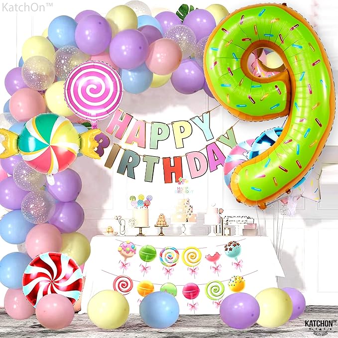 KatchOn, Huge Number 9 Donut Balloon - 40 Inch | Foil 9 Birthday Balloon for 9th Birthday Decorations | 9th Anniversary Decoration | Donut Birthday Party Decorations