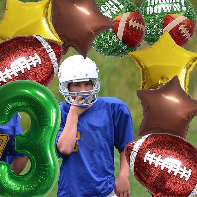Football Balloons Foil Football Birthday Decorations Balloons Green Number 3 Balloon Gold Brown Star Touchdown Ballons for Rugby Birthday Decorations Sports Ballons Arch Kits Party Balloon Sets 9pcs