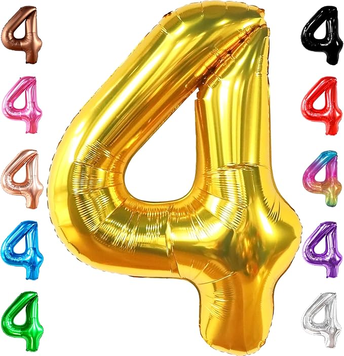 KatchOn, Gold Number 4 Balloons - Big, 40 Inch | 4 Birthday Balloon Gold, 4th Birthday Decorations | Golden 4 Balloon, 4th Anniversary Decorations | 4 Year Old balloon