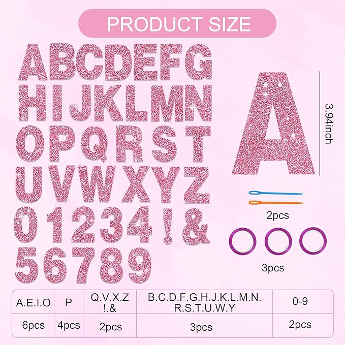 BEISHIDA 116 PCS A-Z DIY Letter Banner Kit Make Your Own Banner Glitter Pink Including 111 Letters and Numbers 3 Rope and 2 Threading Device,Customized for Birthday Graduation Wedding Party Decor