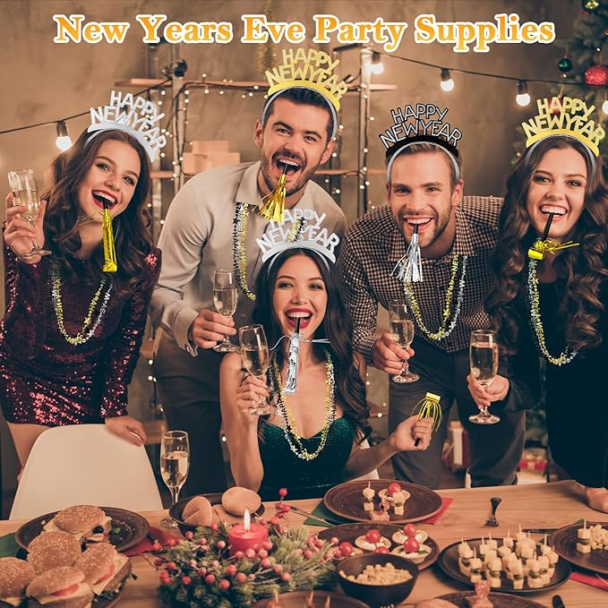 2026 New Years Eve Party Supplies 48 PCS, Happy New Year Decorations Kit - Party Favor Includes Headband, Blowers, Noise Makers & Necklace, NYE Photo Booth Props Accessories Gifts Wearables