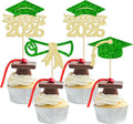 Gyufise 24Pcs 2026 Graduation Theme Cupcake Toppers Glitter Diploma Graduation Cap Class of 2026 Cupcake Picks for 2026 Graduation Theme Party Cake Decorations Supplies Gold Green