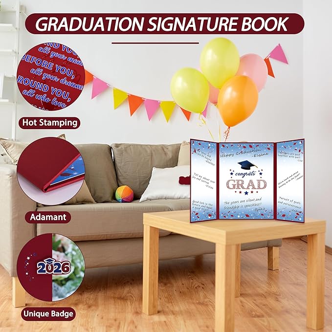Vlipoeasn 2026 Graduation Guest Book Alternative, Red Blue & White Class of 2026 Graduation Party Decorations, Unique Graduation Gifts for Friends, Grad Signature Book for 2026 College High School