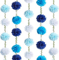 Sahoottie 2 Pc White and Blue Hanging Paper Flower Garland, 8.2 FT Ombre Tissue Paper Flower Garland, Blue Pom Pom Garland for Beach Wedding Backdrop Ocean Themed Party Bridal Shower