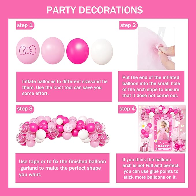 Birthday decorations for girls,Happy Birthday Banner, 35 Balloons,Pink bow Foil Balloon,Photo Booth Props for women (Pink Cat)