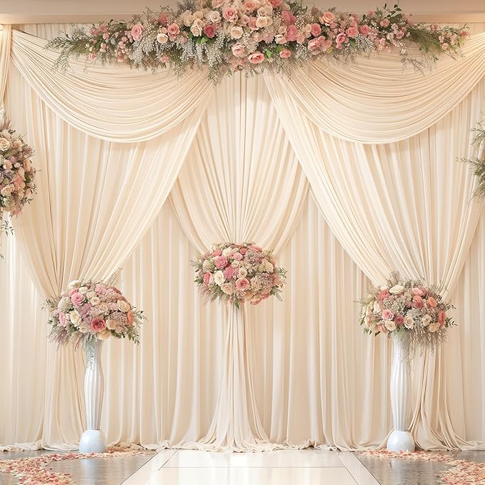 40x10FT Champagne Backdrop Curtains for Wedding Parties, Wrinkle Free Polyester Photography Backdrop Drapes for Wedding Baby Shower Birthday Parties Stage Background Stand Decorations 4x10ft,10 Panels