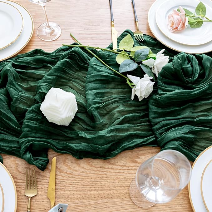 Wokceer Cheesecloth Table Runner 6Pack 10FT Emerald Green Christmas Gauze Cheese Cloth Table Runner for Party Long Rustic Sheer Table Runners for Baby Bridal Shower Wedding Easter Table Decor