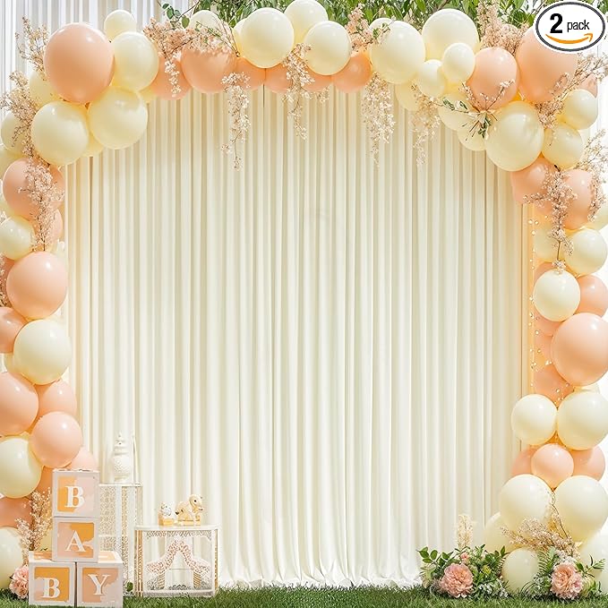 8x10FT Ivory Backdrop Curtains for Wedding Parties, Wrinkle Free Polyester Photography Backdrop Drapes for Wedding Baby Shower Birthday Parties Stage Background Stand Decorations 4x10ft,2 Panels