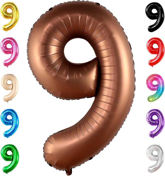 KatchOn, Giant Coffee Brown Number 9 Balloon - 40 Inch | Foil 9 Birthday Balloon for 9th Birthday Decorations | 9th Anniversary Decoration | Coffee Party Decor