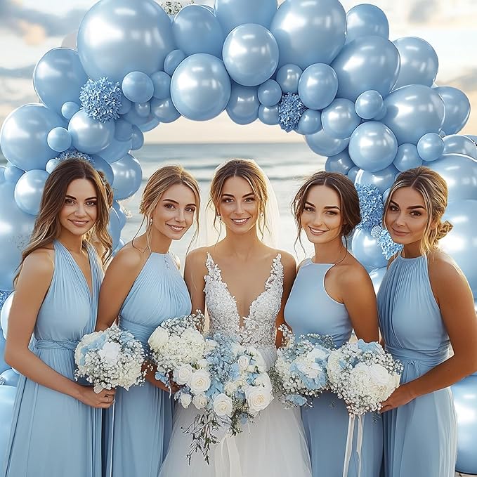 Pearl Blue Balloons Arch Kit - Double Stuffed Pastel Blue Balloons Graland Different Size 18/12/10/5inch Sky Light Blue Balloon for Bridal Shower Wedding Birthday Party Decorations