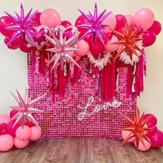 6PCS Star Balloons, 22Inch Huge Hot Pink Red Pink Star Balloon Foil Spike Cone Balloons for Girls Women Birthday Bridal Shower Valentine's Day Party Decorations