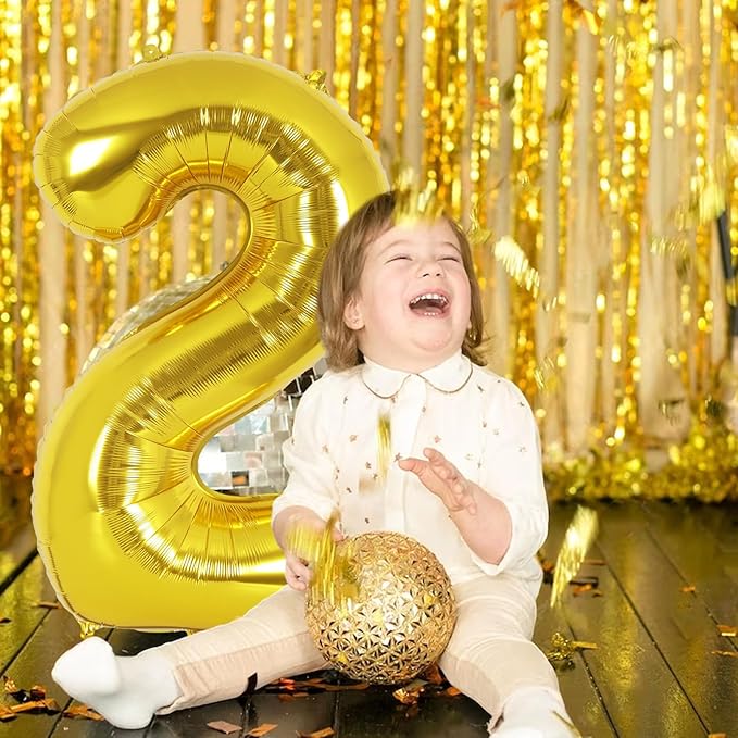 Gold Number 2 Balloon 40 Inch, Big Large Foil Helium Number Balloons, Jumbo Giant Mylar Number 2 Balloons for 2 Year Old Birthday Party Decorations Supplies Anniversary