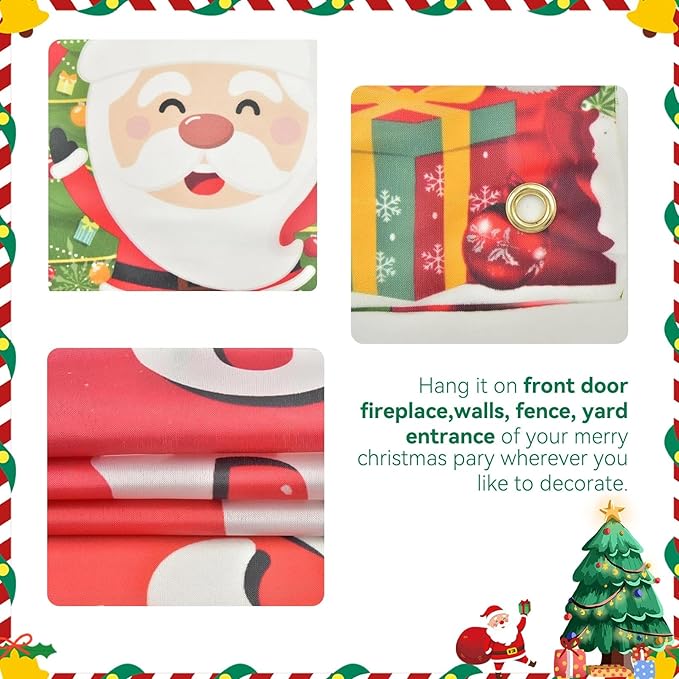 Merry Christmas Front Door Porch Banner, Christmas Sign Holiday Hanging Banner for Xmas Party Decorations, Indoor, Outdoor, Holiday Family Gathering, Winter Party Supplies