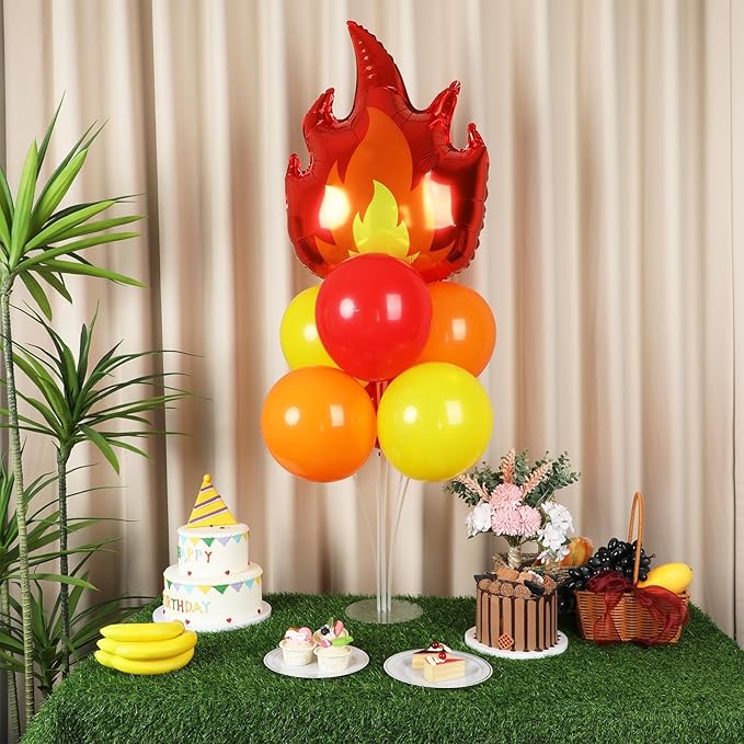 Fire Party Balloons Stand Kit 2 Sets with 2 Fire Truck Foil Balloons Fireman Firefighter Themed Party Balloon Centerpiece for Tables for Firefighter Rescue Birthday Party Decorations