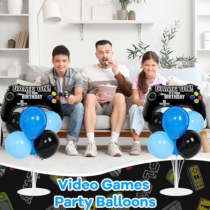 Video Game Birthday Party Balloons Stand Kit 2 Sets with 2 Game Handle Foil Balloons Black Blue Balloon Centerpiece for Tables for Boy Girl Gamer Gaming Night Birthday Baby Shower Party Decoration