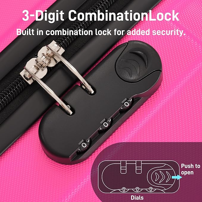 6 Pcs ABS Hardshell Luggage Sets Spinner Wheel Suitcase Lock Suitcases Black Pink