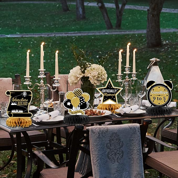 9PCS Retirement Party Decorations, Black and Gold Retirement Table Decorations, Retirement Centerpieces for Table, Retirement Decor for Retirement Party Men and Women