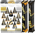 New Years Eve Party Supplies 2026 64PCS Happy New Years Decoration Hats Headband for 2026 Party Props Festival Decorations Count Down NYE Party Supplies Favors (Black-1)