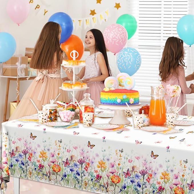 HAKOTI Wildflower Baby Shower Decorations - 3Pcs Wildflower Tablecloth Wildflower Baby in Bloom Party Tablecloth Floral Theme Supplies for Little Wildflower Baby Shower Decorations
