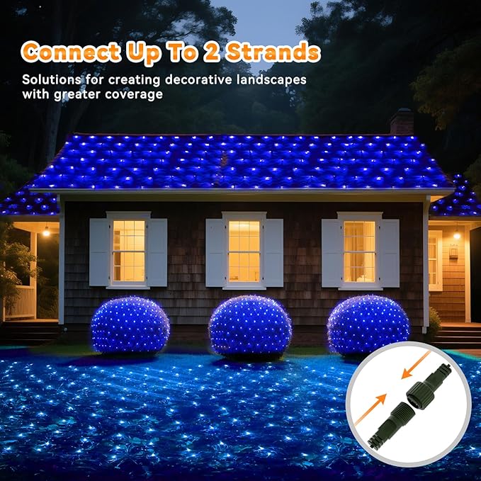 LitHome 21FT x 5FT Christmas Net Lights Outdoor Mesh Lights, 360 LED Christmas Blue Net Light for Bushes Connectable, 8 Modes Giant Mesh Light Waterproof Green Wire for Tree Garden Party Roof Decor