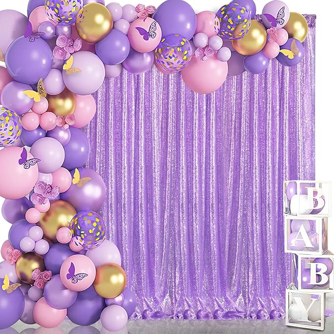 B-COOL Lavender Sequin Backdrop Curtain Lilac Glitter Backdrop 4 Panels 2ftx8ft Light Purple Sparkly Curtains for Wedding Birthday Prom Background Decorations