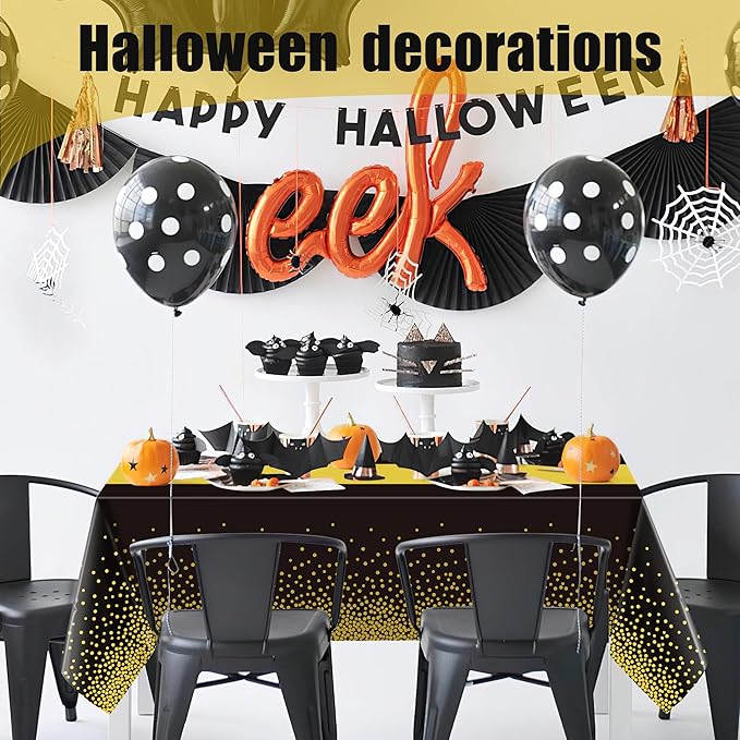 OHOME Graduation Decorations 2026-4 Pack Disposable Plastic Table Cloths,Black and Gold Table Covers for 50th Birthday Retirement Graduation Decorations Backdrop | New Years Party Supplies Favors