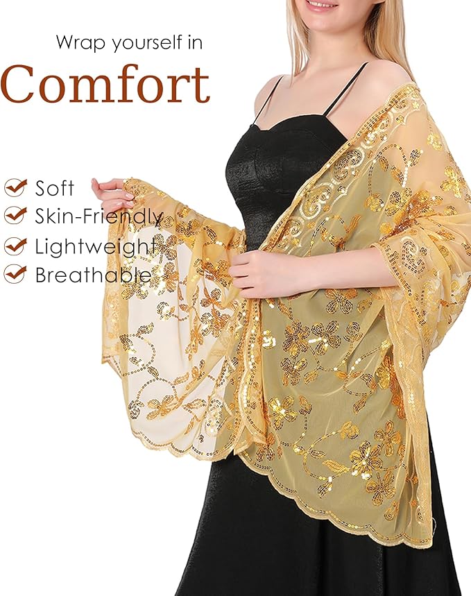 Gossifan Shawls and Wraps for Evening Dresses Sheer Women Elegant Glitter Shawls Soft Sparkly Wedding Bridal Scarf