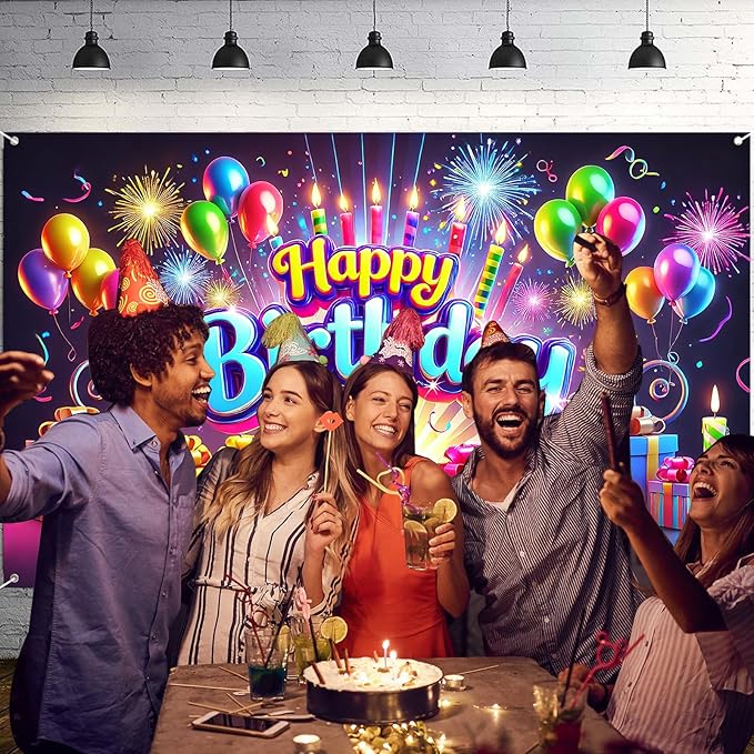 Nuxovilar Vibrant "Happy Birthday" Party Banner - Large 71"x43" Birthday Backdrop, Yard Sign, Colorful Decorations for All Ages, Indoor & Outdoor