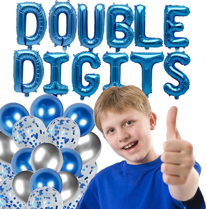 53 Pieces 10th Birthday Decorations Double Digits Party Balloons Happy Birthday Banner Number 10 Balloons Blue Silver Foil Balloons Latex Balloons for 10 Year Old Boy Birthday Party (Blue)