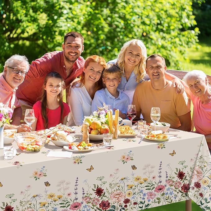 6 Pcs Spring Floral Tablecloth, Butterfly Wildflower Plastic Disposable Tablecloth Rectangle Table Covers for Easter, Birthday, Wedding, Mothers Day Tea Party Supplies and Decorations,54 x 108 Inch
