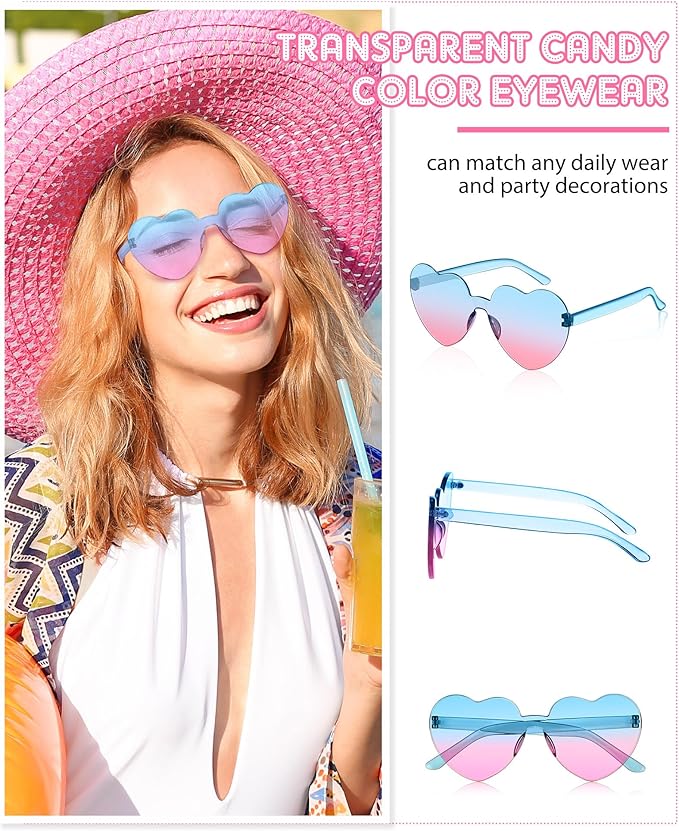 Frienda 20 Pairs Heart Shaped Sunglasses Rimless Candy Color Glasses for Women Men Party Favor