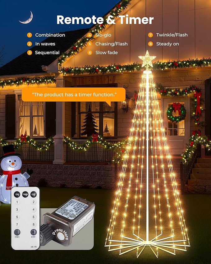 Outdoor Christmas Cone Tree Light with Remote, 3Set 4/5/6ft Lightshow Christmas Tree with Star Topper, Dimmable Artificial Christmas Tree for Porch Yard Patio Indoor Christmas Decorations, Warm White