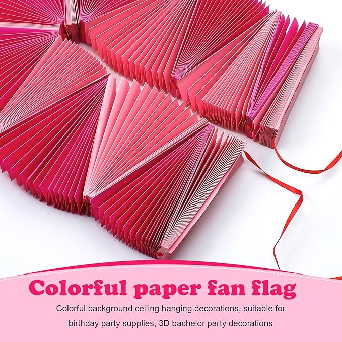 Weekgrat 3 Pack Wedding Paper Fans Garland 15.6ft Colorful Background Ceiling Hanging Decorations Paper Garland Decorations Set for Birthday Party Supplies 3D Bachelorette Party Decoration(Pink)