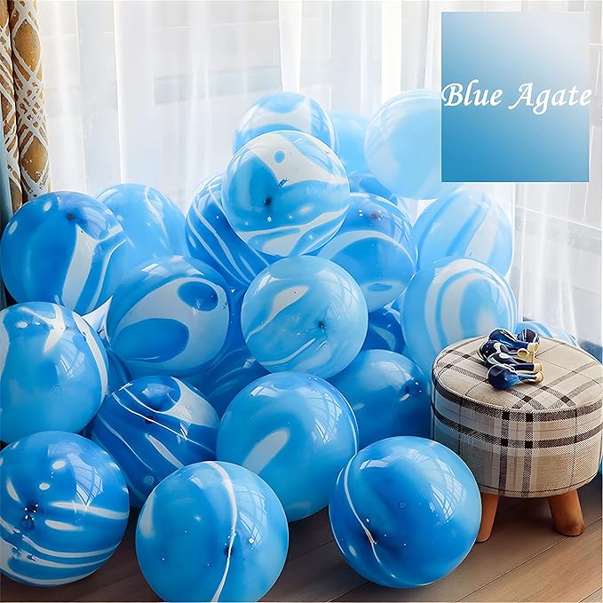 Blue Tie Dye Balloons 30PCS 12 Inch Agate Marble Latex Swirl Balloons For Tie Dye Birthday Party Supplies,Candyland,Bachelorette,Fun Hippie Party Decorations