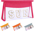 Sunscreen Bag Clear Makeup Bag Chenille Letter Sun Cosmetic Pouch Summer Beach Essential Cute Toiletry Pouch Travel Accessories Gifts for Women