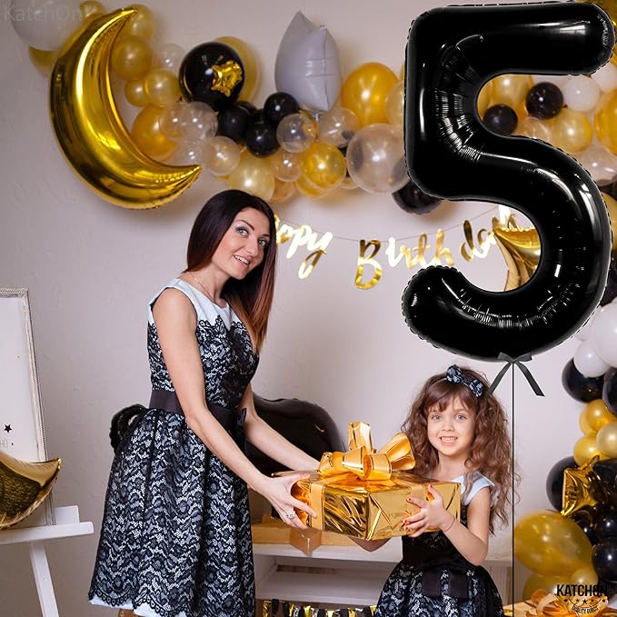 KatchOn, Black Number 5 Balloon Foil - Giant, 40 Inch | 5 Birthday Balloon Black, 5th Birthday Decorations for Boys | Black 5 Number Balloon, 5 Year Old balloon, 5th Birthday Decorations Girl