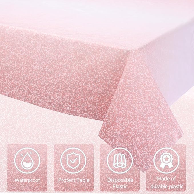 Kesfey 6 Packs Ombre Rose Gold Tablecloth 54 x 108 Inch Gradient Pastel Rose Gold Sequin Table Cloths Rectangle Disposable Plastic Rose Gold Sprinkle Glitter Table Cover for Birthday Party Decorations