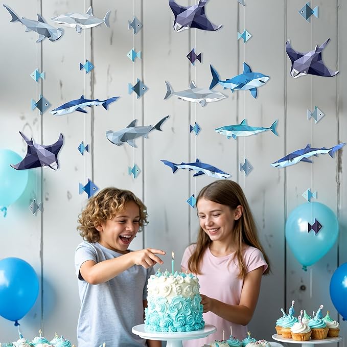 Cheerland Shark Party Decorations Shark Week Decorations Garland Backdrop Birthday Decor Under the Sea Animals Ocean Nautical Summer Fish Theme Hanging Streamers for School Classroom Bday Supplies