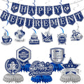12Pcs Retirement Party Decorations for Men Women Blue Silver Happy Retirement Banner Honeycomb Centerpiece Swirls Party Supplies Retired Farewell Party Set Work Graduation Party Decorations