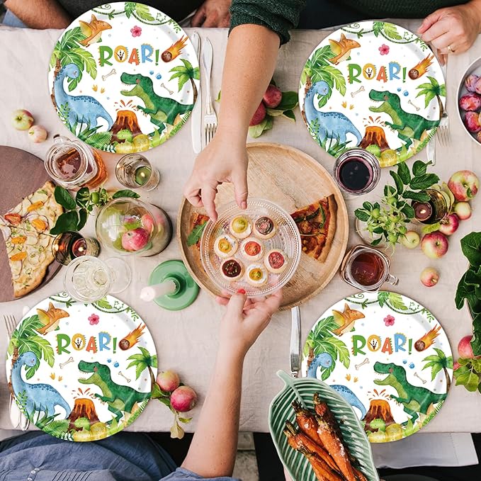 40pcs Watercolor Dinosaur Paper Plates and Napkins Party Supplies, 9 Inch Disposable Dinosaur Birthday Plates and Napkins Tableware Set for Kids Boys Birthday Decorations Serves 20