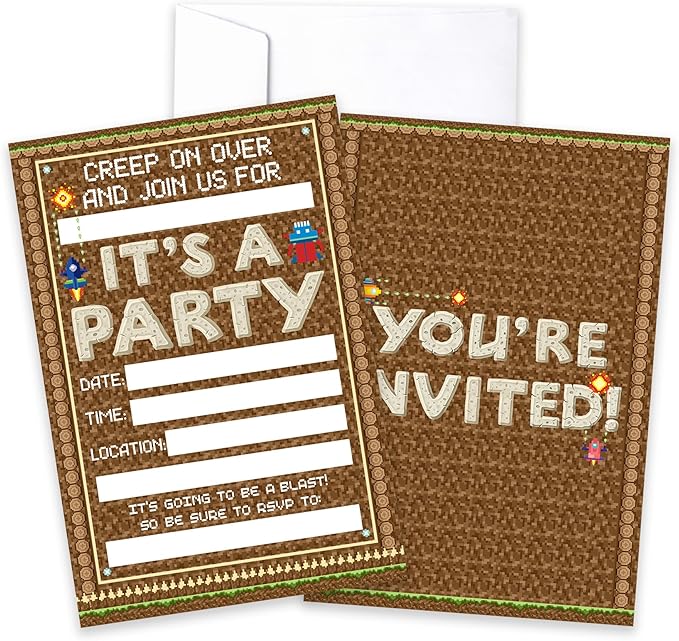CLIRBE Games Birthday Party Invitations, Funny Birthday Invitations For Brother Bro Teen Boys Girls, 20 Invites Cards With 20 Envelopes, Party Supplies Favors -H09