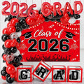 Graduation Decorations Class of 2026-123pcs Red Black Graduation Party Decorations include Balloon Boxes with Letters, Balloon Arch Kit and Backdrop for 2026 Grad Party Supplies