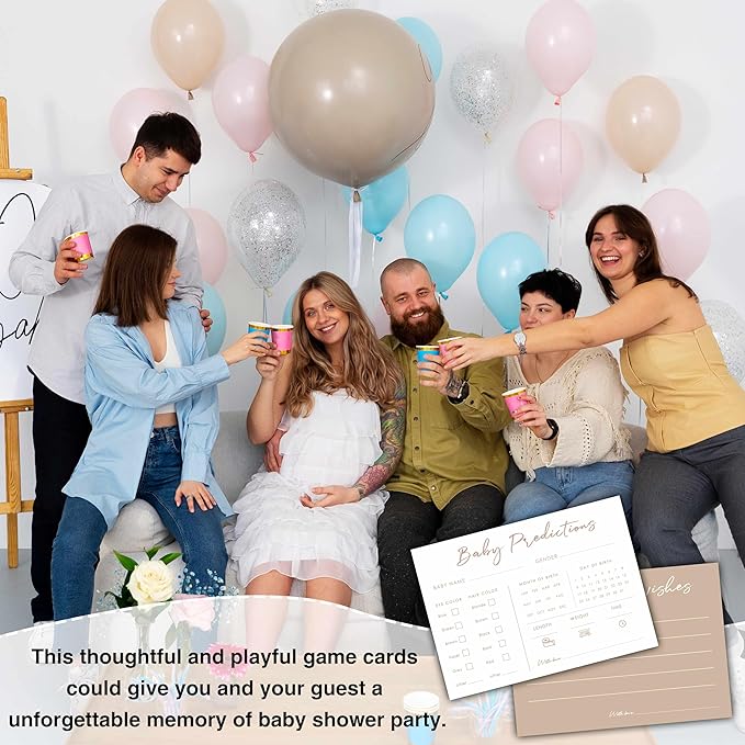 Baby Predictions and Advice Cards, 5" x 7" Minimalism Baby Shower Predictions Cards, Daily Party Games & Activities Favors for Newparents - G02