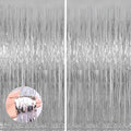 Valentines Day 2 Pack 3.3 * 8.3 ft Foil Curtain Metallic Tinsel Fringe Curtains Photo Booth Props Backdrop for Birthday Wedding Engagement Baby Shower Christmas Holiday Celebration Partyl,Silvery