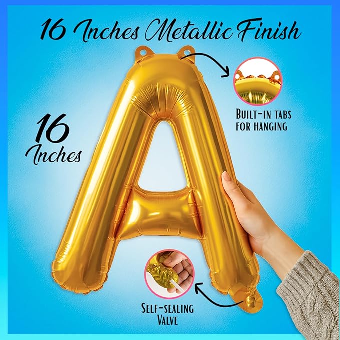[52pcs] Gold Letter Balloons - 2 Full A-Z Sets For Gold Letter Balloon Banner | Alphabet Ballons | 16 inch Foil Ballon | Customized Name Balloon Letters for a Birthday, Graduation, Wedding Baby Shower