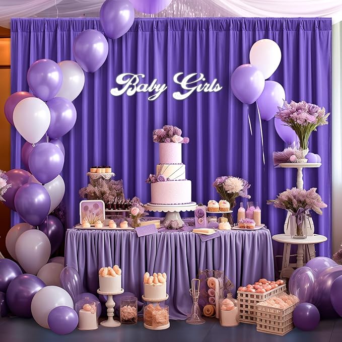 8x10FT Dark Purple Backdrop Curtains for Wedding Parties, Wrinkle Free Polyester Photography Backdrop Drapes for Wedding Baby Shower Birthday Parties Stage Background Stand Decorations 4x10ft,2 Panels